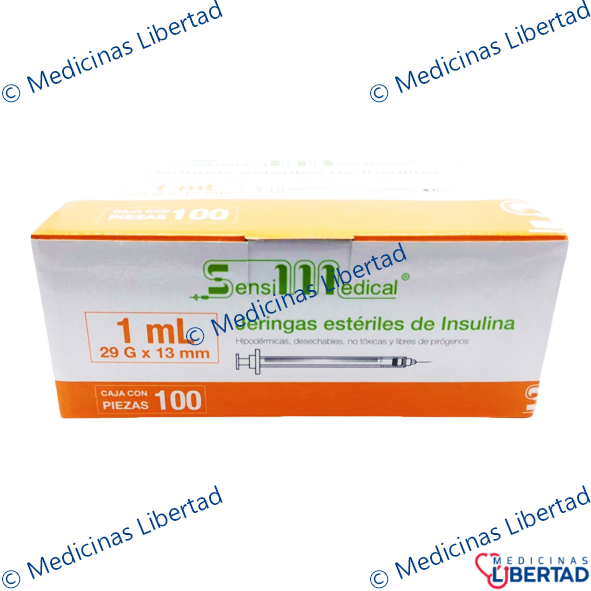 JERINGA PARA INSULINA 1ML 29 X 13MM SENSIMEDICAL C/ 100