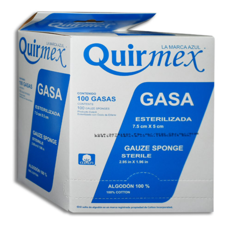 GASA ESTERILIZADA 7.5X5CM QUIRMEX CAJA C/100