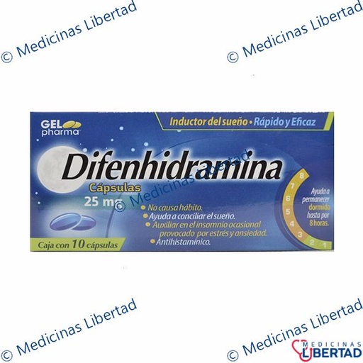 [7502227424995] DIFENHIDRAMINA GELPHARMA  25MG CAPSULAS C/10