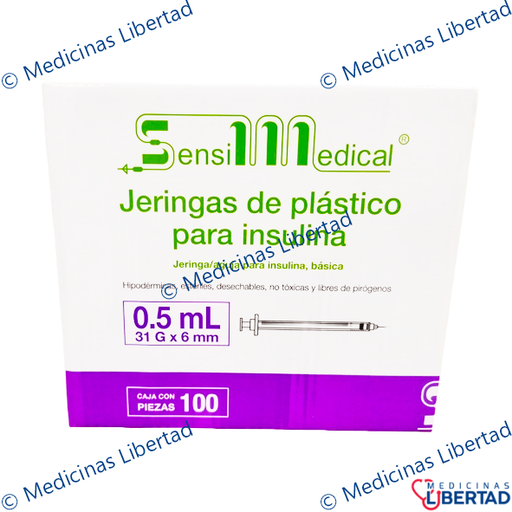 [7506022327345] JERINGA .5ML 31G X 6MM P/INSULINA C/100 SENSIMEDICAL