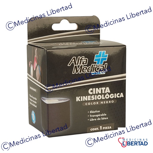 [7502275701277] CINTA KINESIOLOGICA 5 CM X5M NEGRO CAJA C/1 ALFA MEDICAL.