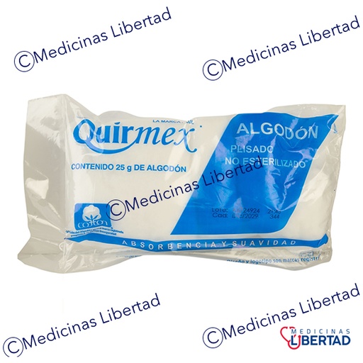 [7503003406310] ALGODON ABSORBENTE PLISADO QUIRMEX BOLSA 25 GR 