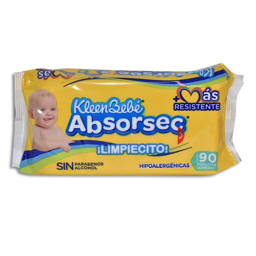 [7501943471337] TOALLITAS HUMEDAS KLEEN BEBE ABSORSEC BOLSA C/90