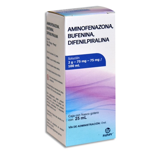 [7502009750014] AMINOFENAZONA, BUFENINA, DIFENILPIRALINA MAVER Solucion 25 ml